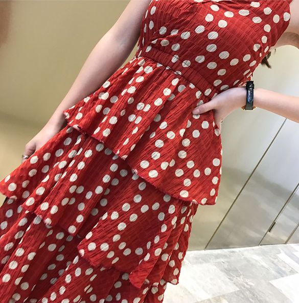 ワンピース デート 春 夏 キャミワンピ ミモレ丈 ハイウエスト ドット リゾート ガーリー ポップ キュート 体型カバーの通販はau Pay マーケット An Allure レディース ファッション
