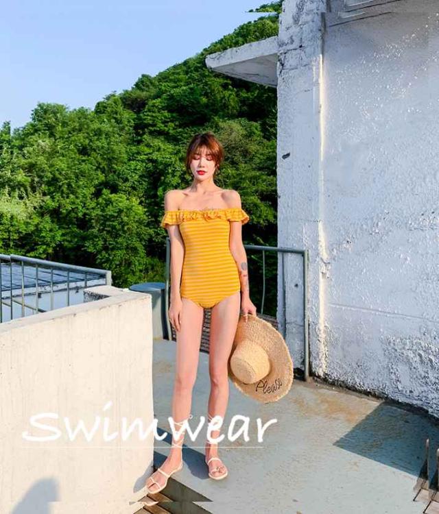 韓国 水着 ワンピース オフショル 体型カバー レディース フリル 大人可愛い ストライプの通販はau Pay マーケット An Allure レディース ファッション