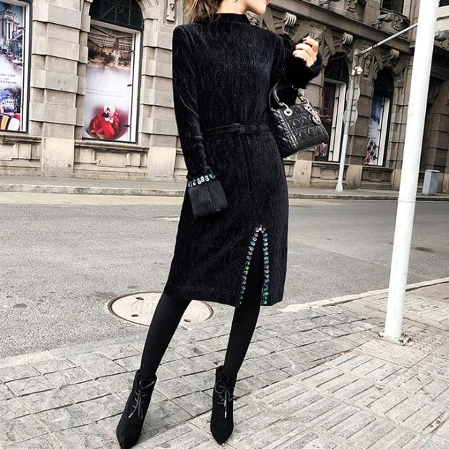 ファー付きスリット入りベロアワンピース 送料無料 お呼ばれ 大人かわいい ワンピース 結婚式 ドレス フォーマルドレス パーティードレスの通販はau Pay マーケット Andwelcone Inc