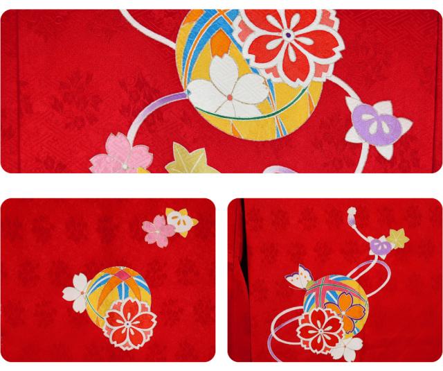 七五三に★逸品　正絹赤色に手毬　手描き友禅七歳着物セット 楽天市場】＼マラソン×まとめ割／ 七五三 着物 7歳 袷用 日本製