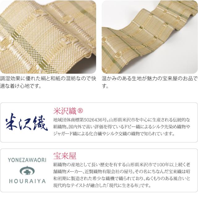 半幅帯 正絹 和紙 通年用 日本製 宝来屋 米沢織 紙格子 角帯 半巾帯 細帯 小紋 紬 浴衣 帯 だけ おしゃれ 大人 メンズ 男性 10024803_3