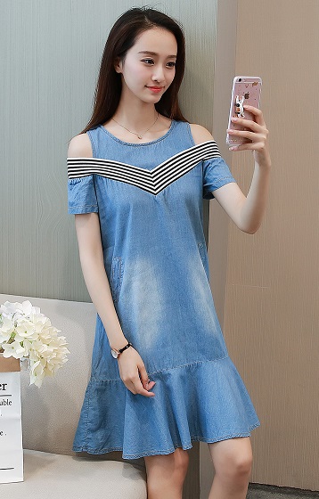 オープンショルダーワンピース デニムワンピ ボーダー フレア カジュアルコーデやガーリーコーデに の通販はau Pay マーケット ｄｊ ｆｒｅａｋ