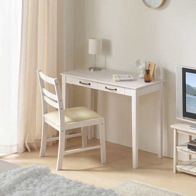 デスク 幅90cm 単品 ホワイト家具 白い家具 引出し 可愛い 机 テーブル ...