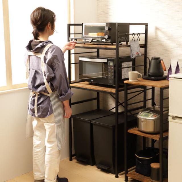 ゴミ箱上ラック スチールラック キッチン　レンジ台　ブラック　2way スチールラック 2段 キッチンラック ゴミ箱 上 ラック レンジ