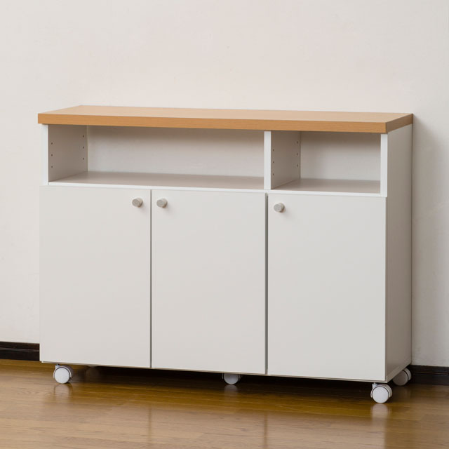 キッチンワゴン 40161 カウンター レンジ台 幅90cm ホワイト 木製 スリム キャスター 作業台 台所 レンジボード 大容量 キャスター付き 扉付き 収納 隠す かわいい 清潔 送料無料 スマートワゴン クロシオ 日本製 組立式 在宅勤務_1