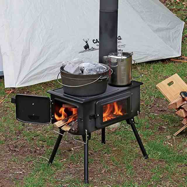 薪ストーブ 送料無料 キャプテンスタッグ(CAPTAIN STAG) ストーブ BBQ KAMADO かまど 煙突 ガラス窓付 角型ストーブ  収納バッグ付き UG-7の通販はau PAY マーケット 生活館Livinza au PAY マーケット－通販サイト