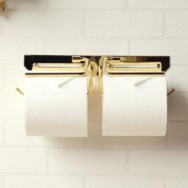 ゴールド　トイレットペーパーホルダー　２連 トイレットペーパーホルダー 2連 真鍮 ゴールド 棚付き ダブル