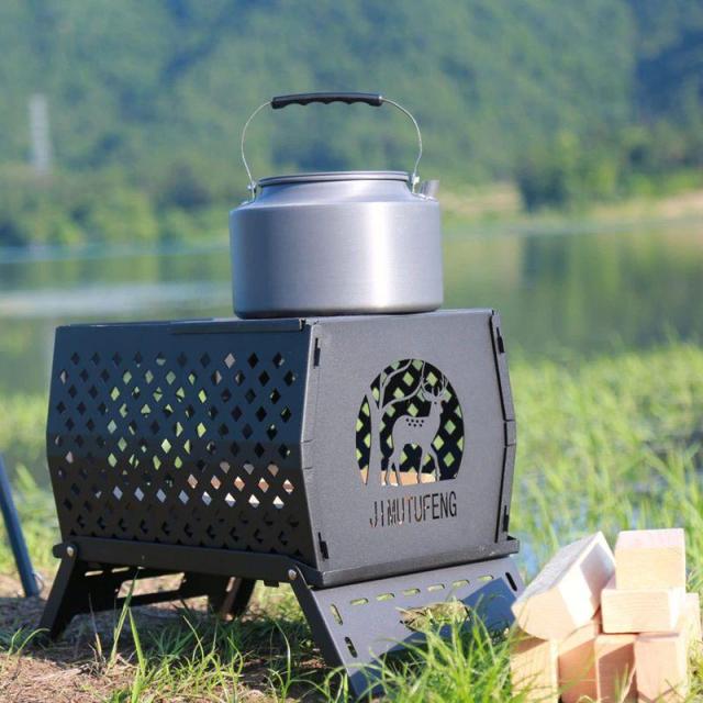焚火台 大型 キャンプ用 折り畳み式 エルクの形 荷重20kg 耐火シート/収納バッグ付き 携帯便利 コンパクト アウトド