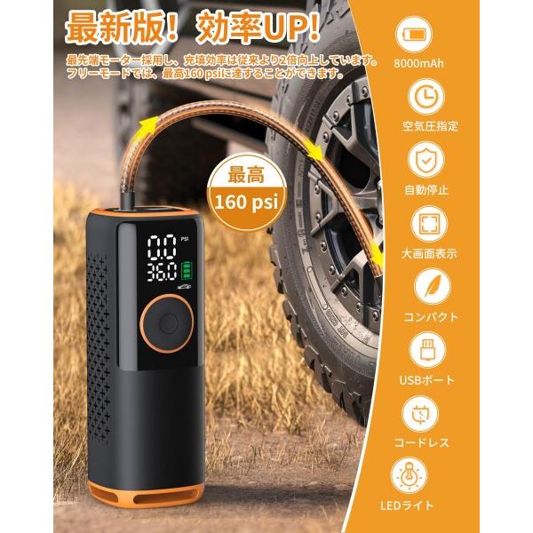 空気入れ 自転車 電動空気入れ バイク 車 タイヤ エアーポンプ コンパクト 充電式 自動車 米式/
