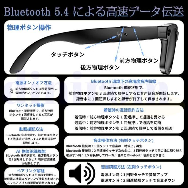 新世代！スマートグラス メガネ骨伝導 マイク内蔵 AIワイヤレスメガネ AI検索 720P録画可能 録音 iphone対応 アプリ記録 音楽再生 通話可能