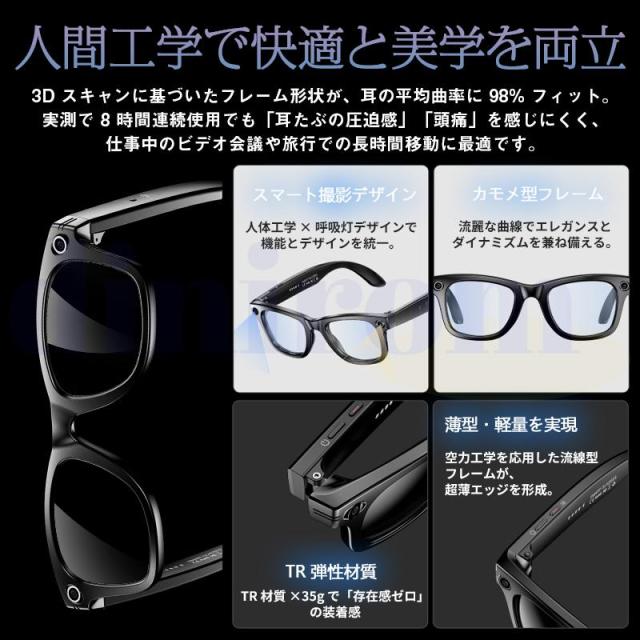 新世代！スマートグラス メガネ骨伝導 マイク内蔵 AIワイヤレスメガネ AI検索 720P録画可能 録音 iphone対応 アプリ記録 音楽再生 通話可能