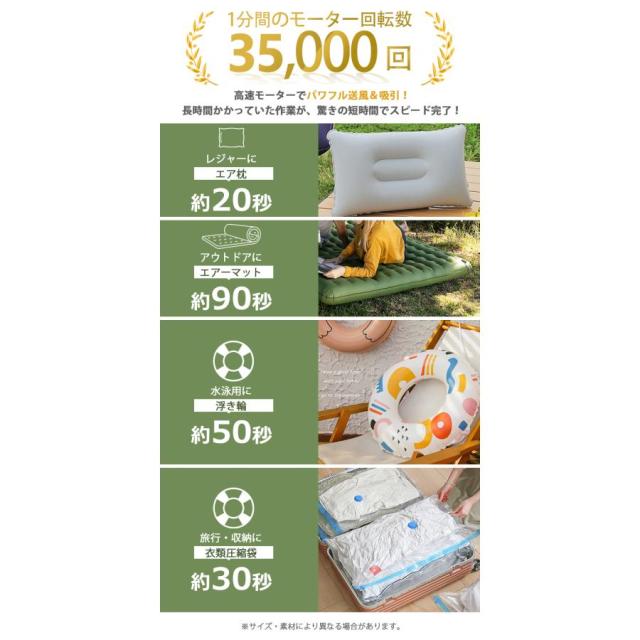 エアーポンプ 爆風【強力350L/min＆4kPa】 気入れ 電動ポンプ 充電式 電動エアーポンプ 空気入れ 4種類ノズル付 LEDライト 超軽量 爆買