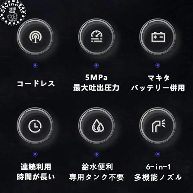 高圧洗浄機 充電式 コードレス 5.0MPa 18ｖバッテリーと併用交換可能 強力 ホース ノズル 小型 軽量 サイレント 静音 高性能 パワフル 収納ケース 電動工具