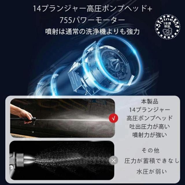 高圧洗浄機 充電式 コードレス 5.0MPa 18ｖバッテリーと併用交換可能 強力 ホース ノズル 小型 軽量 サイレント 静音 高性能 パワフル 収納ケース 電動工具