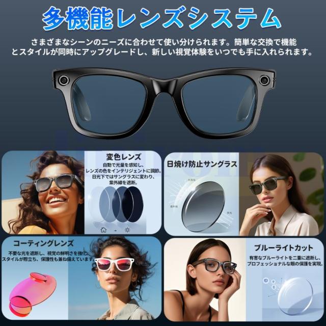 新登場！スマートグラス マイク内蔵 AIワイヤレスメガネ Bluetooth5.3 AI検索 AI翻訳 500W解像度 録画 録音 iphone対応 アプリ記録 音楽再生 通話可能 高音質