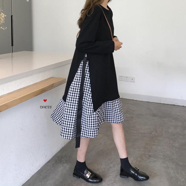 重ね着風ワンピース 切り替えワンピース チェック柄 切り替え カジュアル セーター Tの通販はau Wowma Selfun