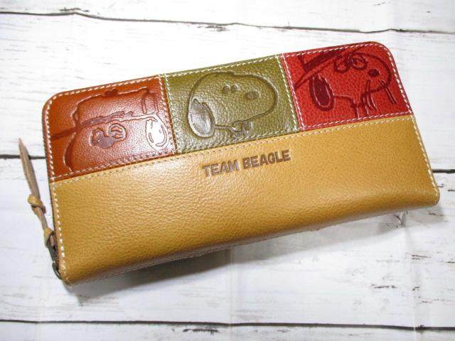 スヌーピー 財布 レディース 長財布 ラウンド SNOOPY 本革 TEAM BEAGLE
