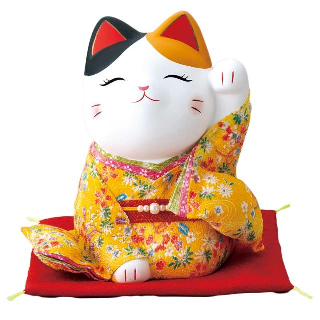 開運 招福 縁起物 おもてなし 商売繁盛 家庭円満/ 着物招き猫 特大 左手 /贈り物 プレゼント 開店祝い 母の日 誕生日 新築祝いの通販は