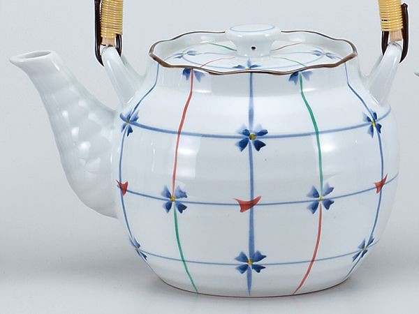 売れ筋ランキング 土瓶 急須 青い花軽量 網カゴ付 ６号土瓶 茶器 ティーポット 陶器