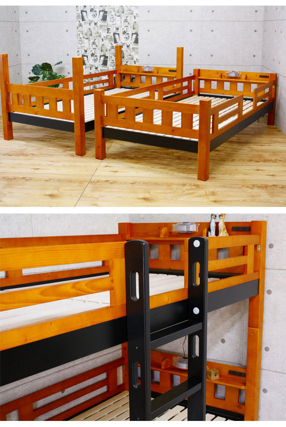 Bed 2段ベッド　(ベッド 二段 木製 コンセント付き 照明 ライト 子供部屋 キッズ ナチュラル シンプル 北欧)_4