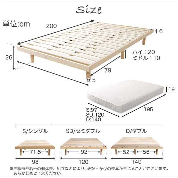 Lilitta リリッタ 脚付きすのこベッド SDサイズ ポケットコイルロールマットレス付き　(マットレス ベッド セット 北欧 パイン 通気性 森林浴効果 低ホルムアルデヒド LVLすのこ 耐久性 高さ調節 簡単組立 ポケットコイル おしゃれ おすすめ)