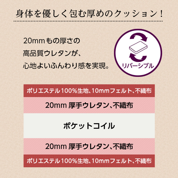 Robilia ロビリア ポケットコイルスプリングマットレス Dサイズ　(マットレス ポケットコイル フィット感 柔らかめ 体圧分散 サラサラ 速乾性 ポリエステル100% ヘム加工 耐久性 おしゃれ おすすめ)_4