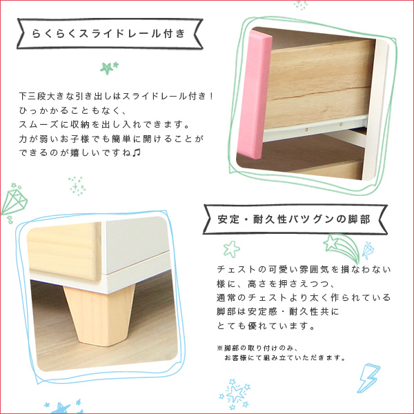 Petora ペトラ リビング用ワイドチェスト 3段 幅117cm　(チェスト ポップ 可愛い 天然木 桐 リビング 日本製 国産 完成品 スライドレール 安定 耐久性 ピンク おしゃれ おすすめ)