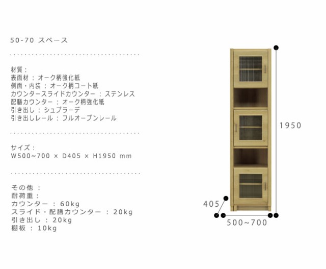 LEVENT ルヴァン ダイニングボード 50-70スペース (キッチン収納