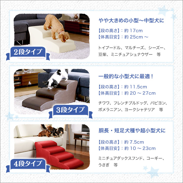 lonis レーニス ドッグステップPVCレザー 犬用階段4段タイプ　(ドッグステップ 犬用階段 レザー調 日本製 国産 角丸 PVCレザー 高級感 胴長・短足犬種 超小型犬 アイボリー ライトブルー ピンク ブラック ブラウン レッド おしゃれ おすすめ)_5
