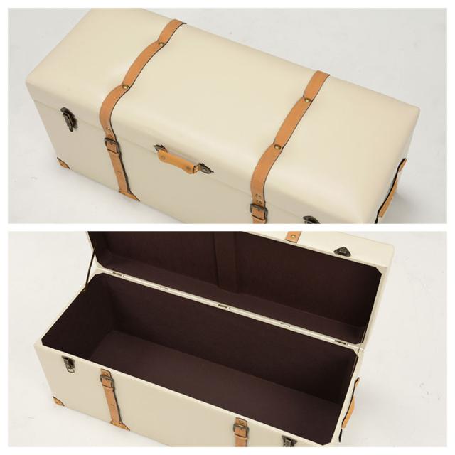 CHESTER SEIRES チェスターシリーズ　収納スツール 幅102cm　(スツール 収納 センス 遊び心 トランク型 アンティーク 上品 合成皮革 アイボリー ダークブラウン ライトブラウン おしゃれ おすすめ)_1