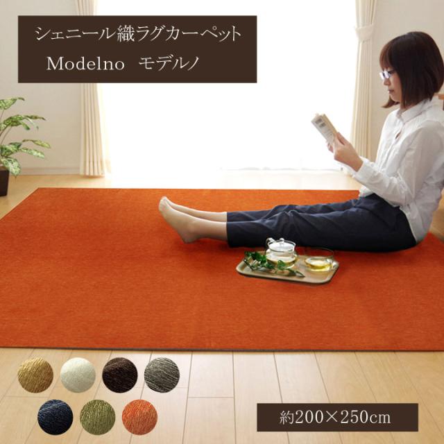 Modelno モデルノ シェニール織ラグカーペット 約200×250cm　(ラグマット ラグ カーペット 無地 シェニール織 オールシーズン ソフト なめらか 撥水加工 薄型 軽量 コンパクト 丸洗い 洗濯 ホットカーペット・床暖房対応 おしゃれ おすすめ)