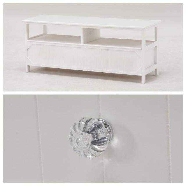 White TV Rack ホワイトテレビ台 幅100cm　(テレビボード TVボード TV台 シンプル アンティーク クリスタル調取っ手 天然木 桐 引き出し オープンスペース ホワイト おしゃれ おすすめ)_1