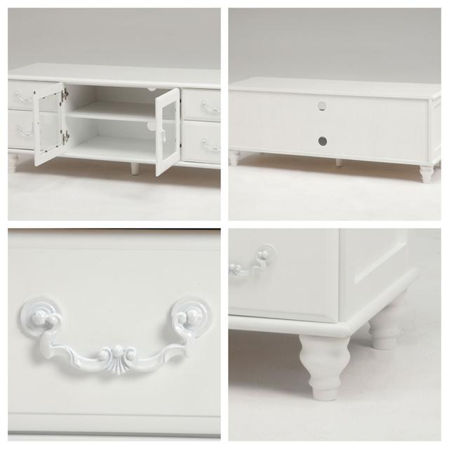 White TV Rack ホワイトテレビ台 幅120cm　(テレビボード TVボード TV台 シンプル アンティーク 天然木 桐 引き出し 上品 高級感 上質 ホワイト おしゃれ おすすめ)_1
