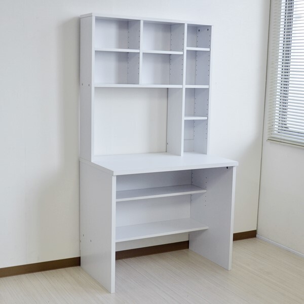 パソコンデスク 83幅 書棚付き ホワイト (PCデスク ラック 足元収納 ...