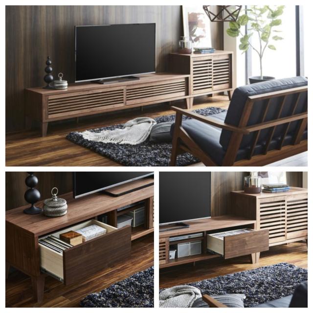 RABA ラバ テレビボード 幅200cm　(テレビ台 TVボード TV台 うわ吊引き戸 脚付き 収納 可動棚 引き出し 木製 木目 モダン ナチュラル 上品 高級感 国産 日本製 ニッポネア ウォールナット 茶 ブラウン おしゃれ おすすめ)_2