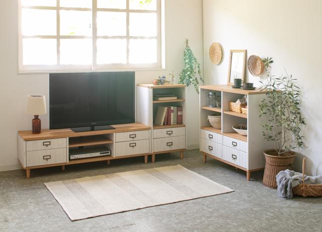 コロネ 135ローボード　(TV台 TVボード テレビ台 テレビボード 大容量 収納 引出し 可動棚 1人暮らし ファミリー 家族 ナチュラル 木目 アンティーク カントリー シンプル ナチュラル ホワイト 白 おしゃれ)_1
