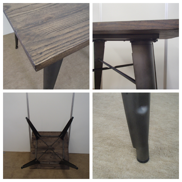 Metal Table メタルテーブル 幅80cm　(机 ダイニング リビング 正方形 家族 ファミリー カップル 木目 落ち着き クール 大人 男前 ヴィンテージ モダン シンプル アンティーク ブラウン 茶 W80 幅80cm H78 高さ78cm)_2
