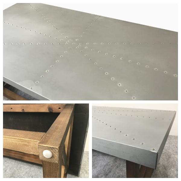 OLD WOOD 古材コーヒーテーブル ジンクトップ 幅120cm　(机 センターテーブル ローテーブル リビング メタリック クール インダストリアル スタイリッシュ 大人 男前 ヴィンテージ レトロ おしゃれ W120 幅120cm H45 高さ45cm)_2