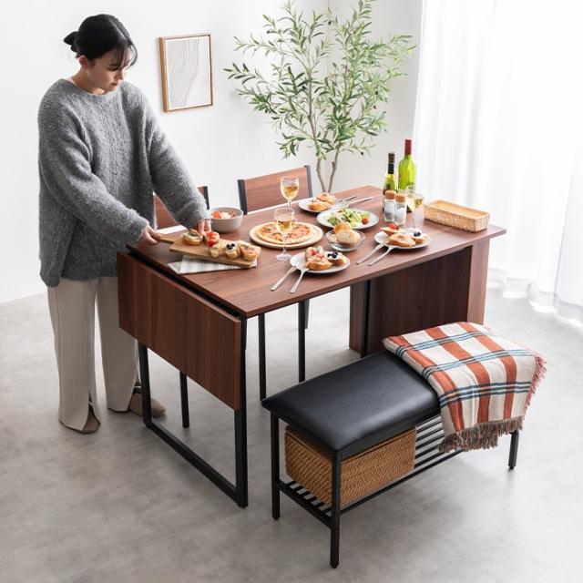 Super 収納付伸長式ダイニングテーブル+チェア2脚+ベンチ 4点セット_15