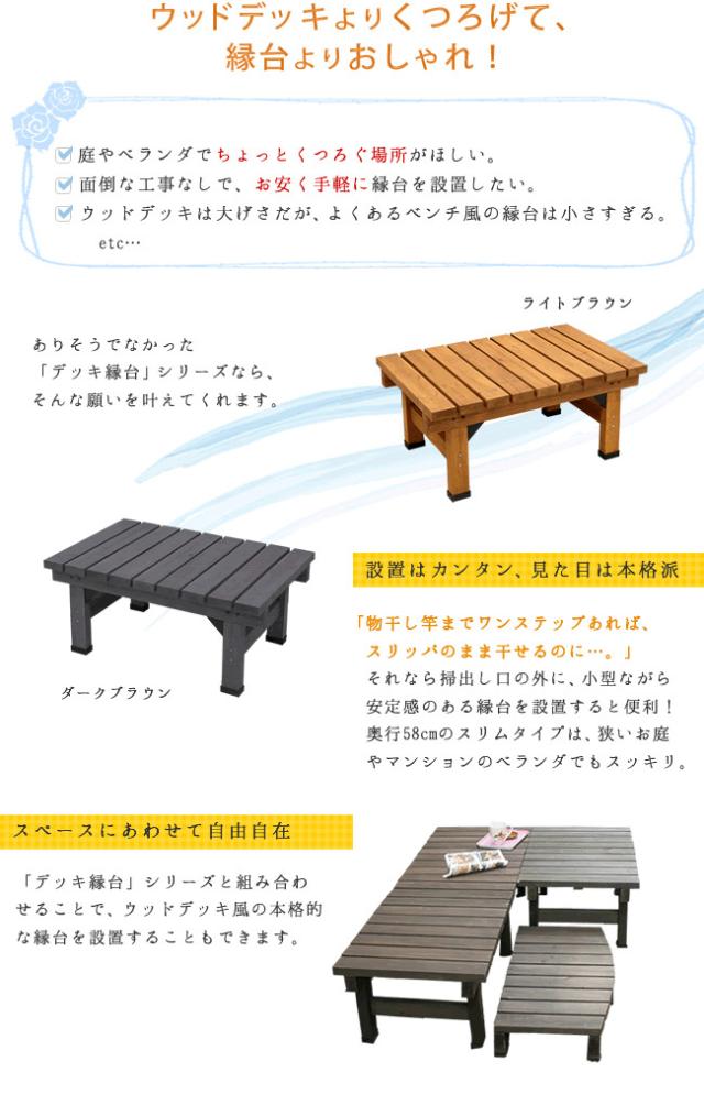 デッキ縁台 58×90　(ベンチ 縁側 庭 ガーデン 木目 天然木 ナチュラル 防水用キャップ ゆったり 幅90cm 奥行58cm ライトブラウン ダークブラウン おしゃれ おすすめ)_2