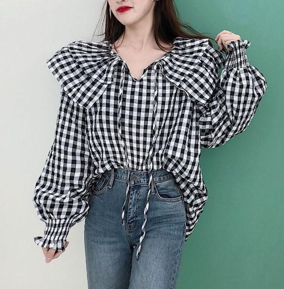 2色展開 襟広 ブラウス かわいい シャツ ブラウス レディース 長袖 ギンガムチェック 大きいサイズ リンネル系 カジュアル シャツ 193 64の通販はau Pay マーケット ヴァリエンテヒロ