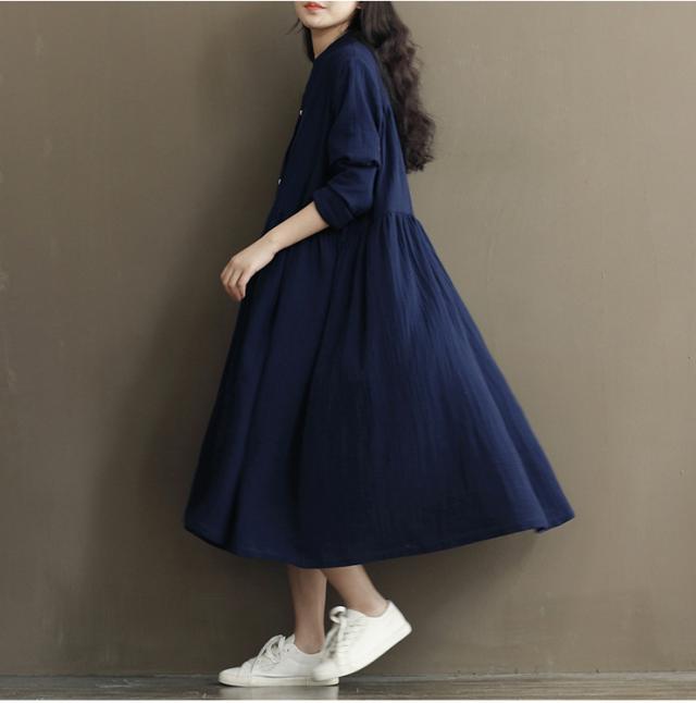 ふんわり 2色展開 コットン ワンピース ホワイト ネイビー ロングワンピース 長袖 ワンピース リンネル 前開ワンピース 森ガール 193 8の通販はau Pay マーケット ヴァリエンテヒロ