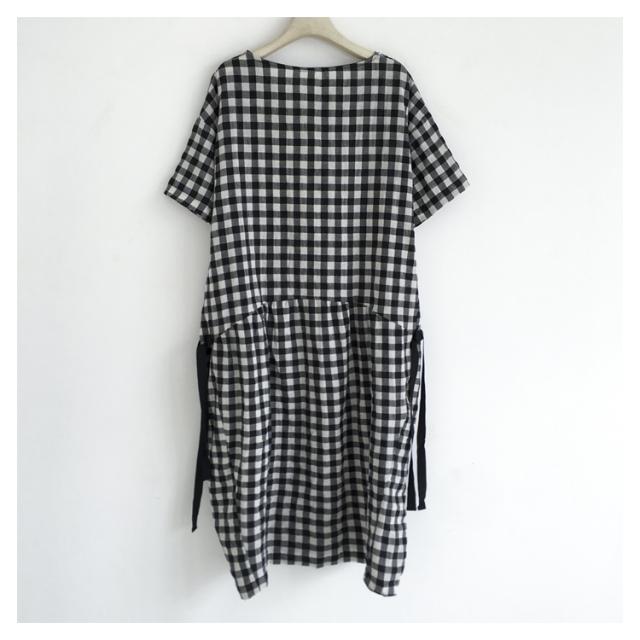 ギンガムチェック ワンピース 半袖 リボン ロング丈 コットン ゆったり ナチュラルの通販はau Wowma ヴァリエンテヒロ