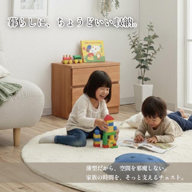 薄型チェスト 2段 | 幅60cm 奥行30cm 玄関ベンチ 玄関収納 60cm 【 薄型 チェスト スリム 収納 棚 引き出し 引出し 箪笥 タンス ストッパー付き 椅子 ベンチ 玄関 階段 クローゼット リビング テレビ台 テレビボード 大川家具 日本製 木製
