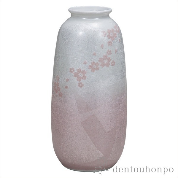 「送料無料」 九谷焼 花瓶 銀彩さくら 8号 ( 木札名入れ有料 退職祝い 定年 ガラス フラワーベース 花器 一輪挿し おすすめ 九谷焼 )の通販は