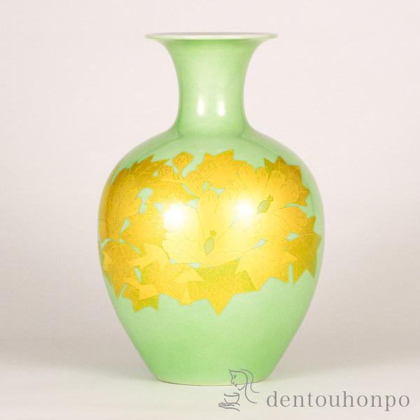 花柄の金彩装飾陶器花瓶　大型　花瓶 大倉陶園 金銀彩牡丹 花瓶 フラワーベース 花器 OKURA 白磁 花生 花活