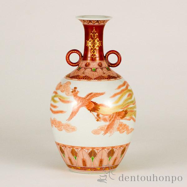 花と鳥の絵柄 陶器花瓶 木箱付き　九谷焼 送料無料」 九谷焼 花瓶 赤絵瑞鳥文 8.5号 限定品 ( 木箱名入れ有料
