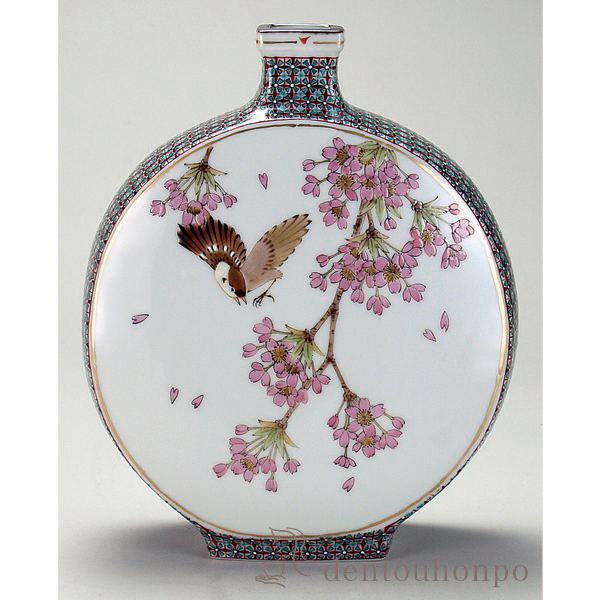 「送料無料」 九谷焼 扁壷 割取春秋小紋 8号 ( 木箱名入れ有料 木札名入れ有料 ガラス フラワーベース 花器 一輪挿し おすすめ )の通販は