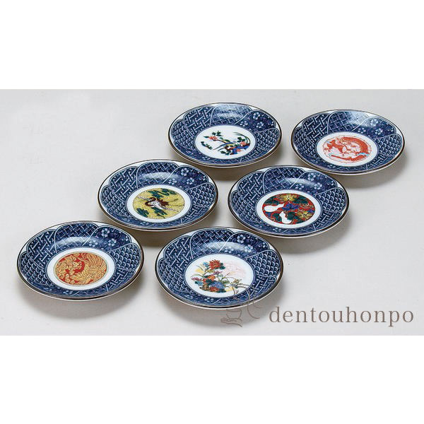 「送料無料」 九谷焼 皿 時代絵 3.3号 6P ( 時代絵 退職祝い 定年 和食器セット お皿 揃える 食器 和食 九谷焼 結婚 出産 内祝い )