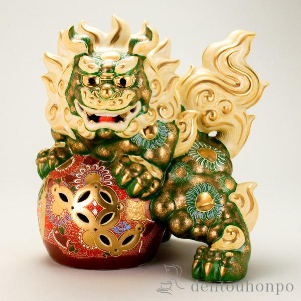 九谷焼 月見獅子 三彩 8号 ( 木札名入れ有料 置物 幸運 開運 まねきねこ 風水 九谷焼 結婚 出産 内祝い 引き出物 金婚式 誕生日プレゼント 還暦祝い ) 九谷焼 剣獅子 白盛 12号 ( 木札名入れ有料 置物 玄関 受付 風水 幸運